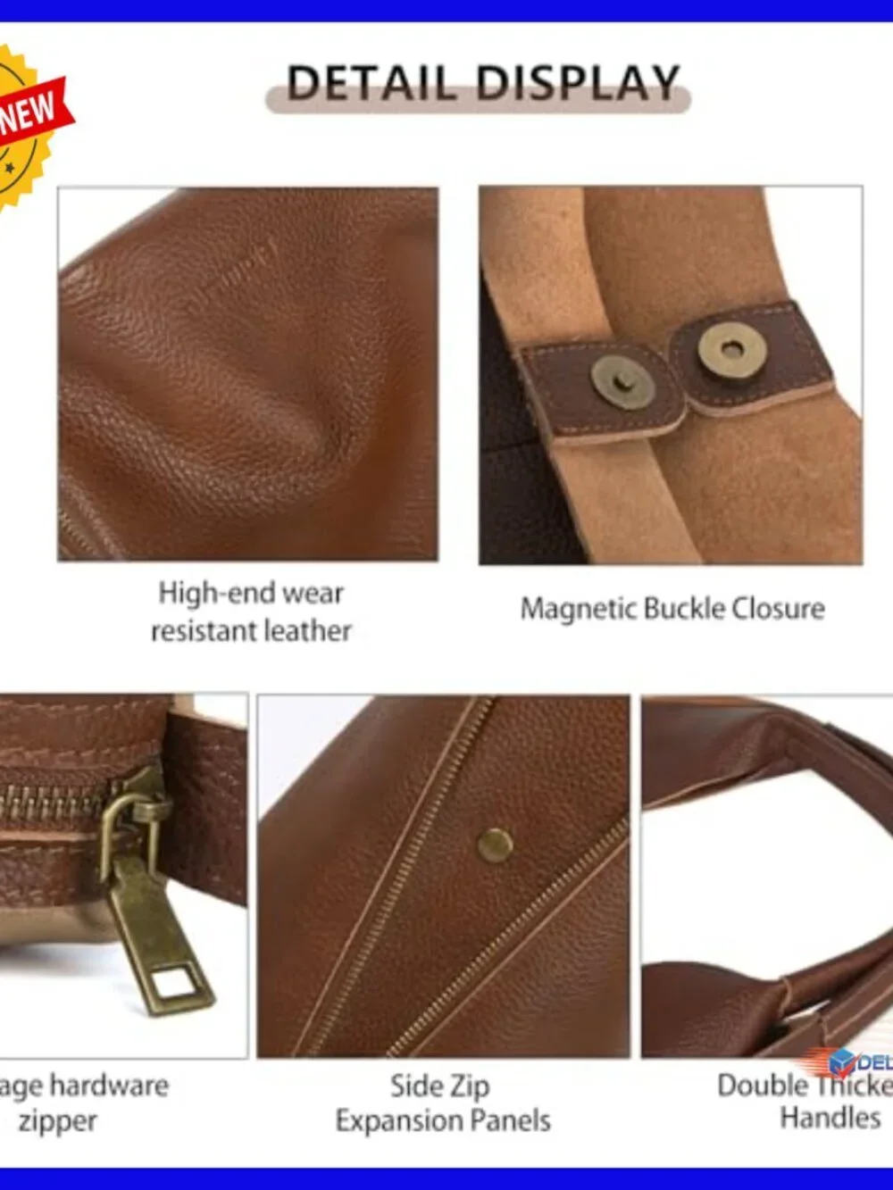 Large Genuine Leather Hobo Tote Bag with Detachable Organizer